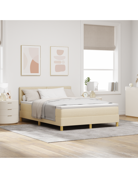 Letto a Sorgente LED con materasso Crema 160 x 200 cm Tessuto