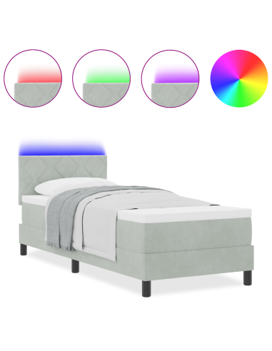 Letto a Sorgente LED con led Grigio chiaro 80 x 200 cm Velluto