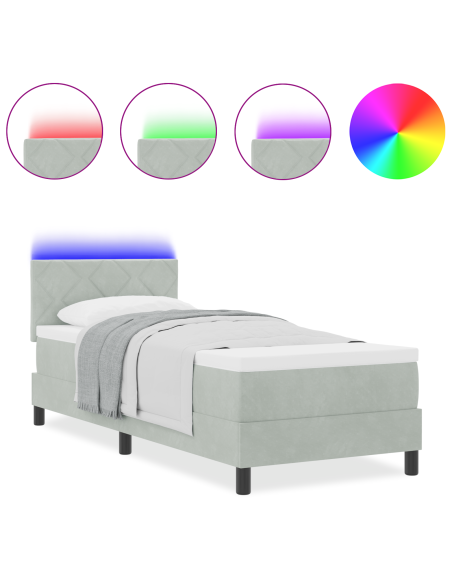 Letto a Sorgente LED con led Grigio chiaro 80 x 200 cm Velluto