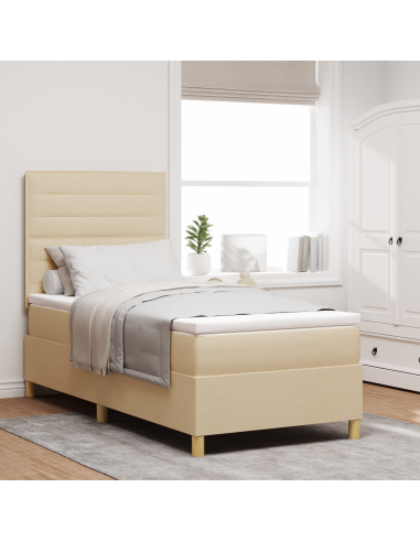 Letto a Sorgente LED con materasso Crema 90 x 190 cm Tessuto