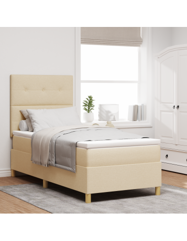 Letto a Sorgente LED con materasso Crema 90 x 190 cm Tessuto