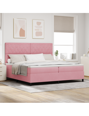 Letto a Sorgente LED con materasso Rosa 200 x 200 cm Tessuto