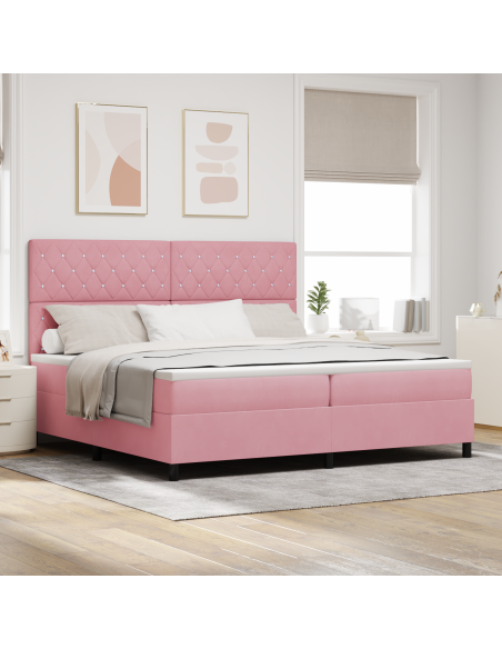 Letto a Sorgente LED con materasso Rosa 200 x 200 cm Tessuto