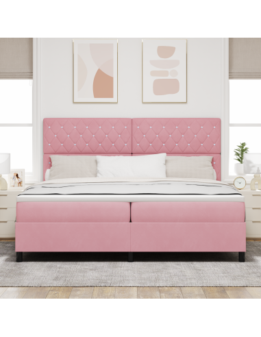 Letto a Sorgente LED con materasso Rosa 200 x 200 cm Tessuto