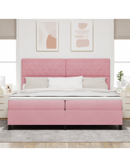 Letto a Sorgente LED con materasso Rosa 200 x 200 cm Tessuto