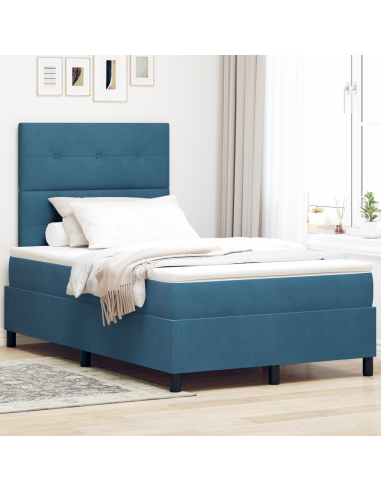 Letto a Sorgente LED Blu Scuro 120 x 190 cm Tessuto
