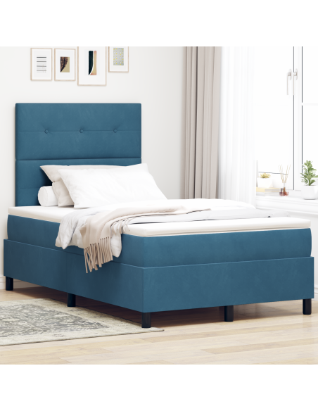 Letto a Sorgente LED Blu Scuro 120 x 190 cm Tessuto