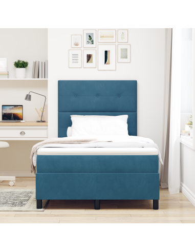 Letto a Sorgente LED Blu Scuro 120 x 190 cm Tessuto