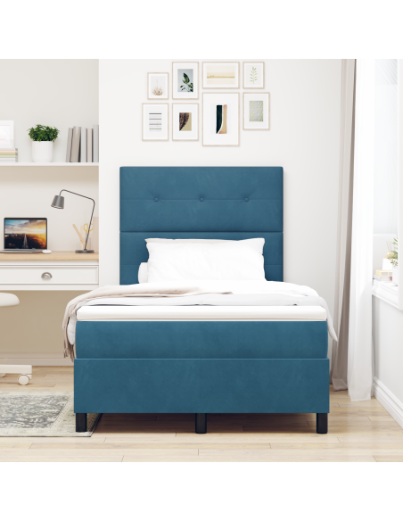 Letto a Sorgente LED Blu Scuro 120 x 190 cm Tessuto