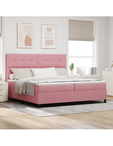 Letto a Sorgente LED con materasso Rosa 200 x 200 cm Tessuto