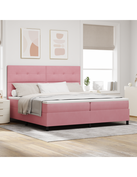 Letto a Sorgente LED con materasso Rosa 200 x 200 cm Tessuto