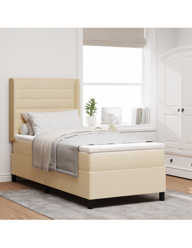 Letto a Sorgente LED con materasso Crema 90 x 190 cm Tessuto