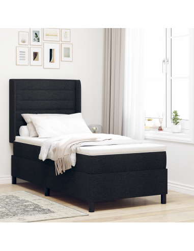 Letto a Sorgente LED con materasso Nero 90 x 200 cm Tessuto