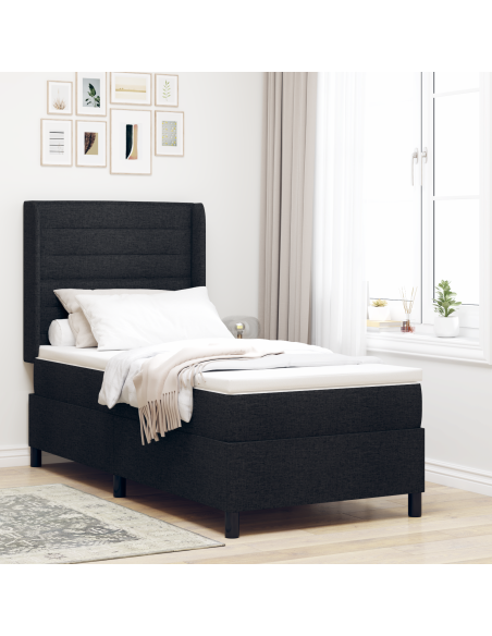 Letto a Sorgente LED con materasso Nero 90 x 200 cm Tessuto