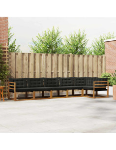 Set di divani da esterno con cuscino 6 pcs Naturale e Nero