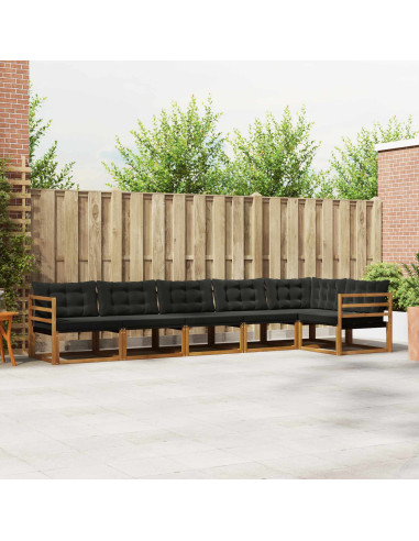 Set di divani da esterno con cuscino 6 pcs Naturale e Nero