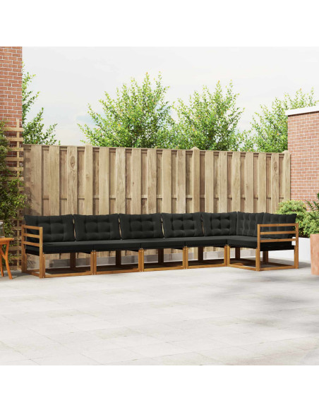 Set di divani da esterno con cuscino 6 pcs Naturale e Nero