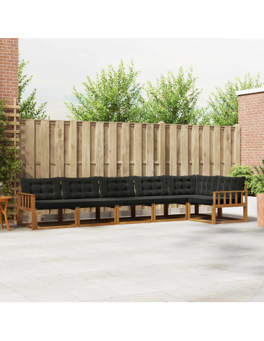 Set di divani da esterno con cuscino 6 pcs Naturale e Nero