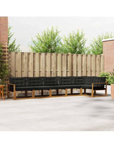 Set di divani da esterno con cuscino 6 pcs Naturale e Nero