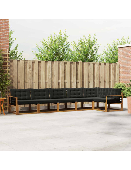 Set di divani da esterno con cuscino 6 pcs Naturale e Nero