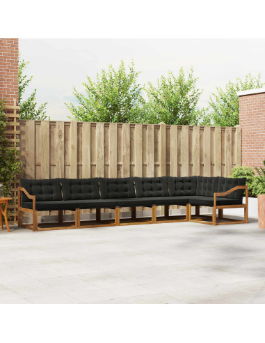 Set di divani da esterno con cuscino 6 pcs Naturale e Nero