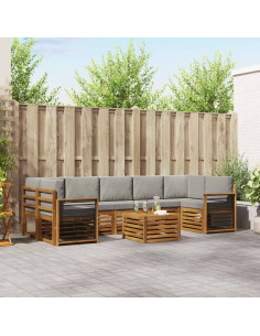 Set di divani da esterno 8 pcs Grigio Naturale e Chiaro