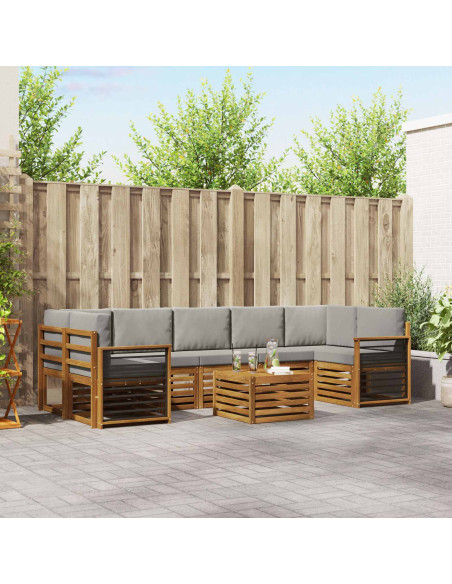 Set di divani da esterno 8 pcs Grigio Naturale e Chiaro