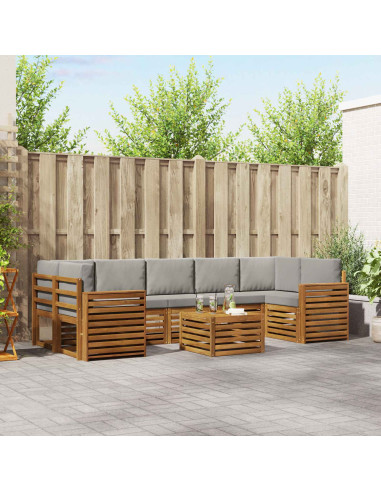 Set di divani da esterno 8 pcs Grigio Naturale e Chiaro