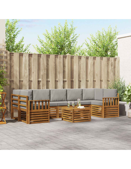 Set di divani da esterno 8 pcs Grigio Naturale e Chiaro