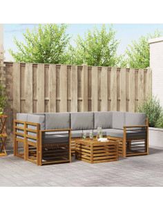 Set di divani da esterno 7 pcs Grigio Naturale e Chiaro