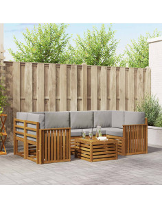 Set di divani da esterno 7 pcs Grigio Naturale e Chiaro
