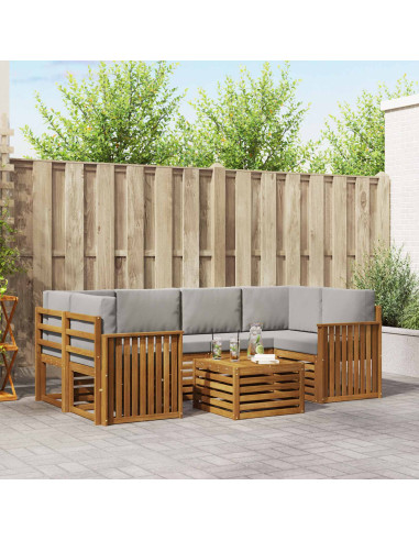 Set di divani da esterno 7 pcs Grigio Naturale e Chiaro