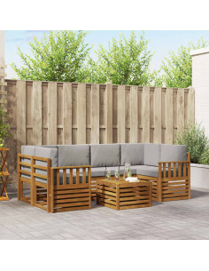 Set di divani da esterno 7 pcs Grigio Naturale e Chiaro