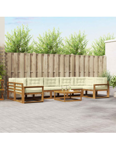 Set di divani da esterno con cuscino 8 pcs Naturale e Crema