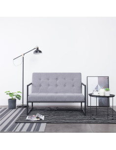 Divano a 2 Posti con Braccioli Grigio Chiaro Acciaio e Tessuto