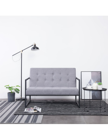 Divano a 2 Posti con Braccioli Grigio Chiaro Acciaio e Tessuto