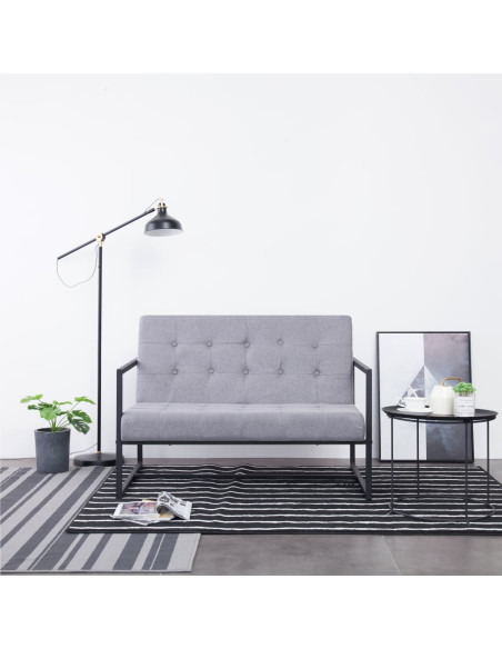Divano a 2 Posti con Braccioli Grigio Chiaro Acciaio e Tessuto