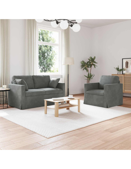 Set di divani 2 pcs Grigio scuro 138 x 78 x 80 cm Velluto