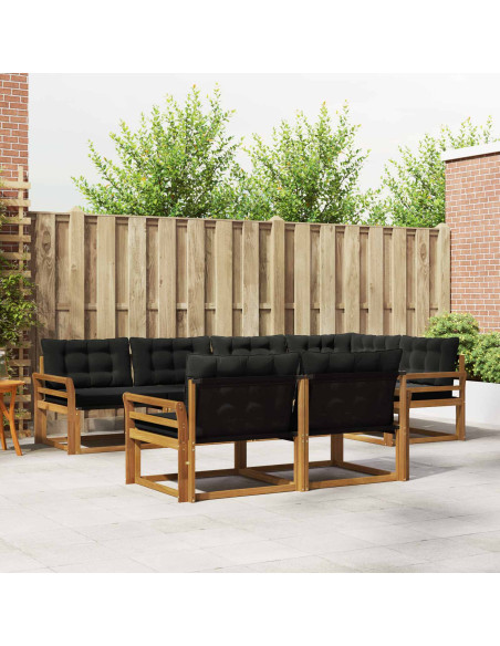 Set di divani da esterno con cuscino 7 pcs Naturale e Nero