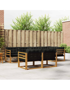 Set di divani da esterno con cuscino 7 pcs Naturale e Nero