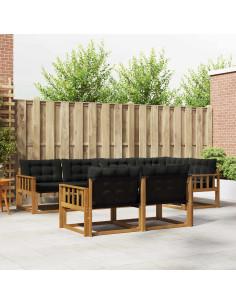 Set di divani da esterno con cuscino 7 pcs Naturale e Nero