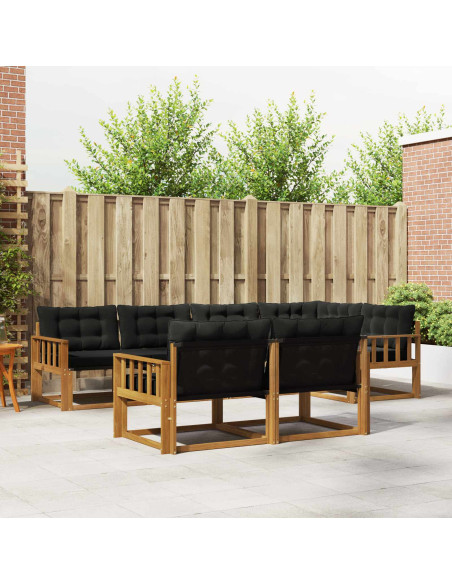 Set di divani da esterno con cuscino 7 pcs Naturale e Nero