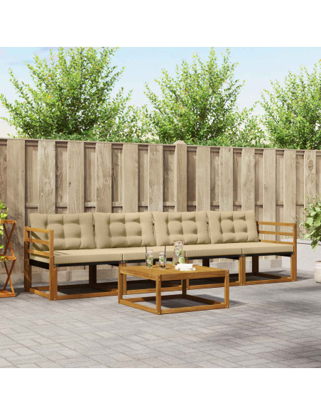 Set di divani da esterno con cuscino 5 pcs Naturale e Beige