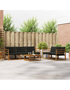 Set di divani da esterno con cuscino 6 pcs Naturale e Nero