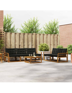 Set di divani da esterno con cuscino 6 pcs Naturale e Nero