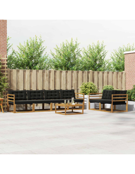 Set di divani da esterno con cuscino 7 pcs Naturale e Nero