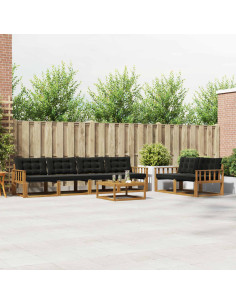 Set di divani da esterno con cuscino 7 pcs Naturale e Nero