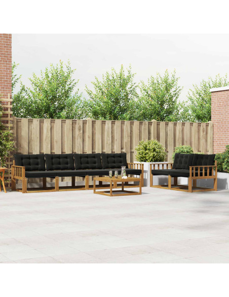 Set di divani da esterno con cuscino 7 pcs Naturale e Nero