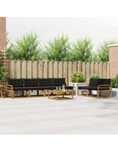 Set di divani da esterno con cuscino 7 pcs Naturale e Nero