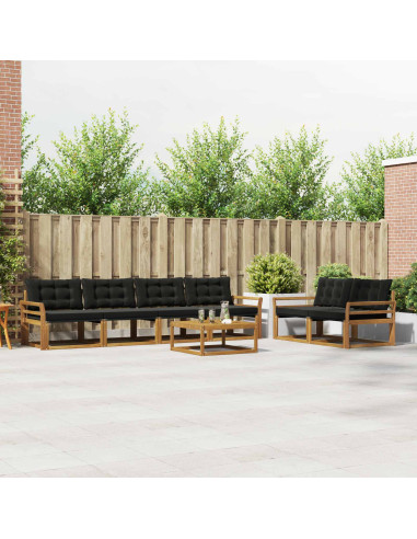 Set di divani da esterno con cuscino 7 pcs Naturale e Nero